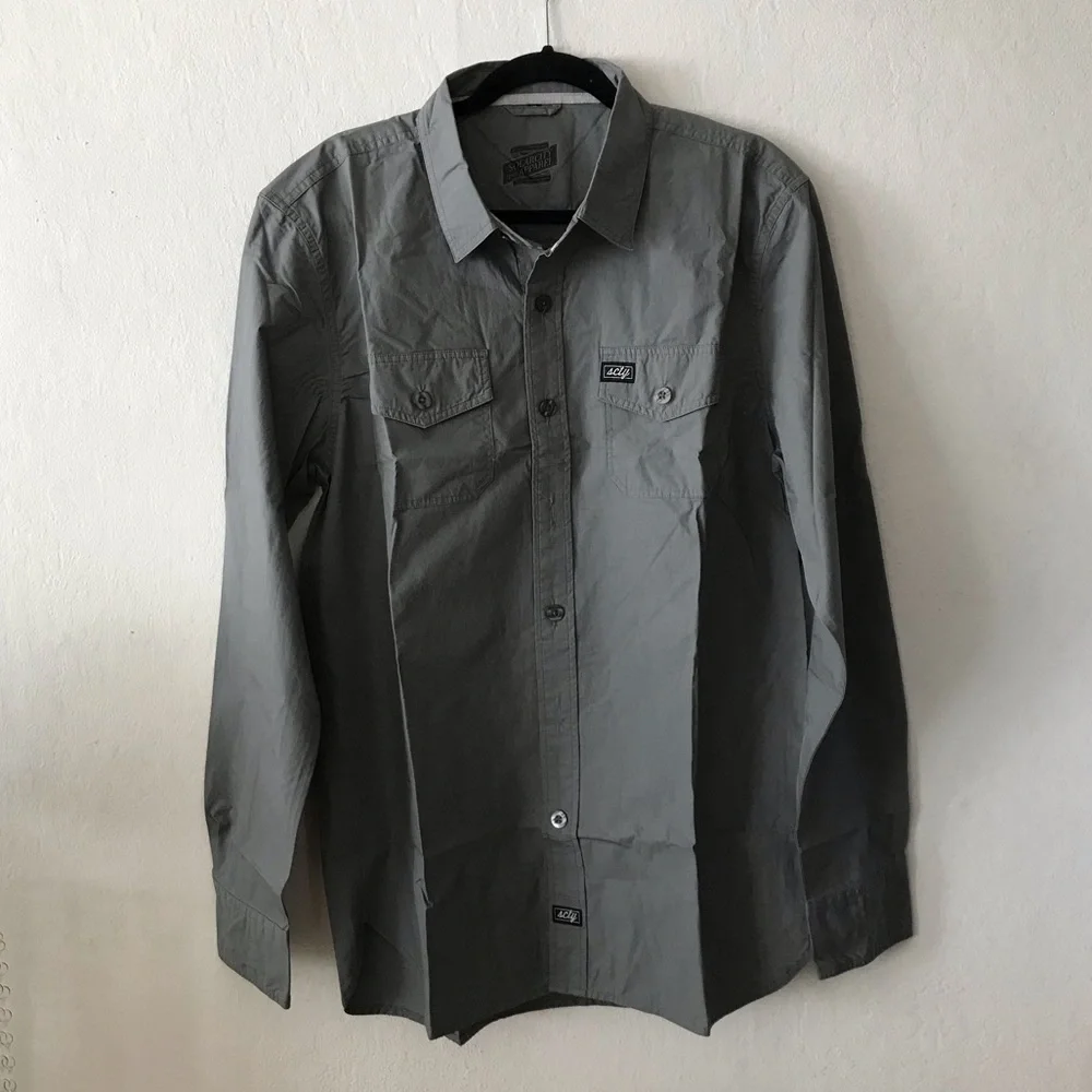 Long Sleeve Casual Button Down Shirt in Graphite Gray Color